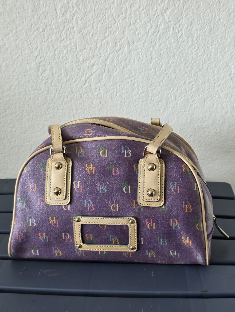 VTG 2000's Dooney & Bourke Rainbow DB Monogram Dome Satchel Shoulder Bag Y2k - Picture 6 of 14